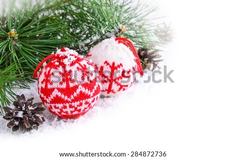 Christmas composition with decorations and pine branches
