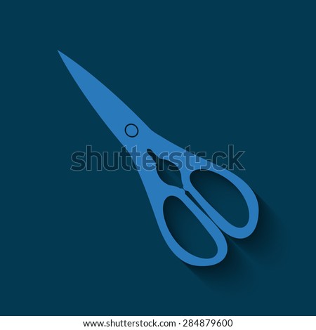 Blue Scissors icon isolated with shadow on a blue background