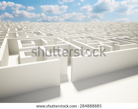 maze wall and blue sky illustration design
