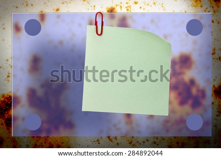 Blank rusty background with blur board and paper