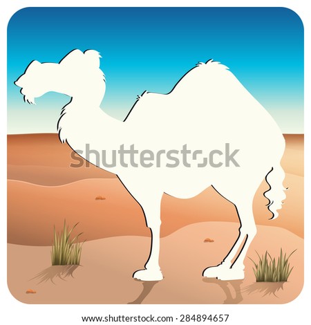 Cutout of camel standing in the desert