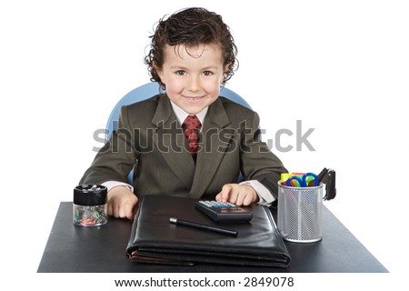 adorable future businessman in your office a over white background