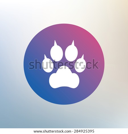 Dog paw with clutches sign icon. Pets symbol. Icon on blurred background. Vector