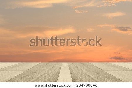 empty perspective  wooden plank floor with nature mountain field with blue sky coluds background in Korea , template mock up for display of your product
