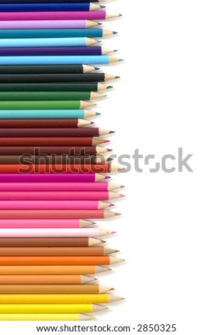 Color  pencils crayons in arrange in color wheel colors on white background Royalty-Free Stock Photo #2850325