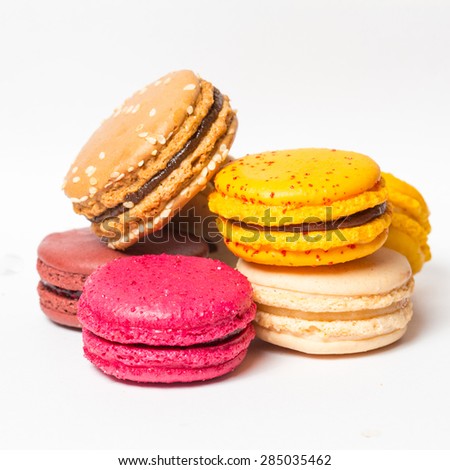 A french sweet delicacy, macaroons variety closeup.
