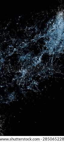 blue water splash isolated on black background