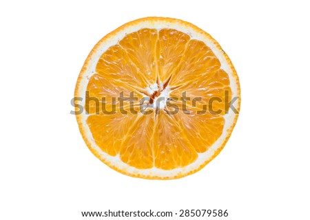 A round orange slice, isolated on white background.