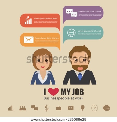 business people character info graphic with bubble speech and icon
