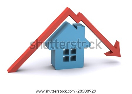 A 3d Rendered Illustration showing a fall in the Housing Market