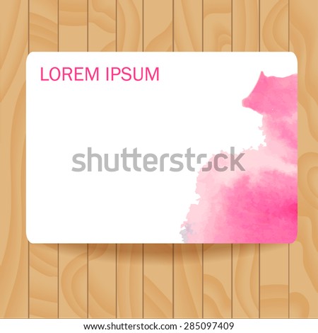 Watercolor background vector. Card with watercolor stain. Hand drawn illustration. Can be used for banner, cards etc. With space for your text. Wooden texture. 