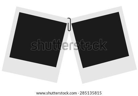 Two blank instant photos with paperclip isolated on white background with clipping path