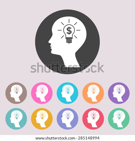 Man silhouette - Light bulb with dollar symbol business concept. Icon. Set of colored icons.