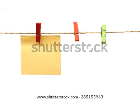 colorful paper cards hung on rope isolated on white background