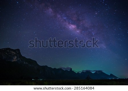 Milky Way Galaxy and Stars in Night Sky from Khao Sam Roi Yod National Park, Thailand Royalty-Free Stock Photo #285164084