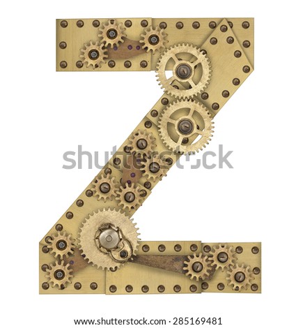 Steampunk mechanical metal alphabet letter Z. Photo compilation