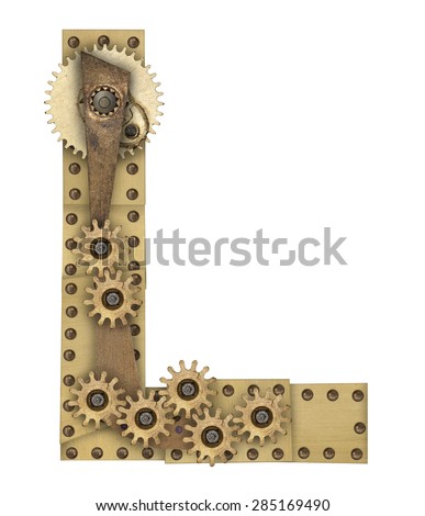 Steampunk mechanical metal alphabet letter L. Photo compilation