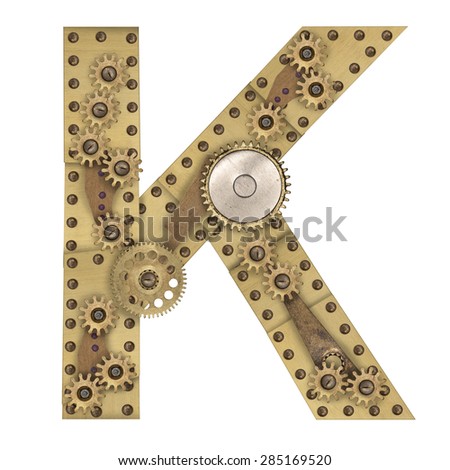 Steampunk mechanical metal alphabet letter K. Photo compilation