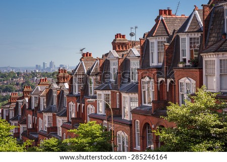 Brick houses on a panoramic shot from Muswell Hill, London, UK Royalty-Free Stock Photo #285246164