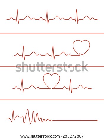 Set of various cardiogram design elements. Cardiogram lines of healthy heart and heart stop Royalty-Free Stock Photo #285272807