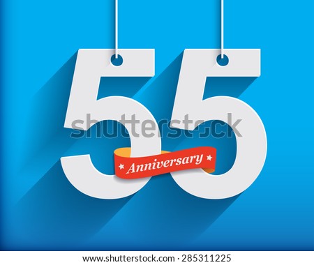 55 Anniversary numbers with ribbon. Flat origami style with long shadow. Vector illustration