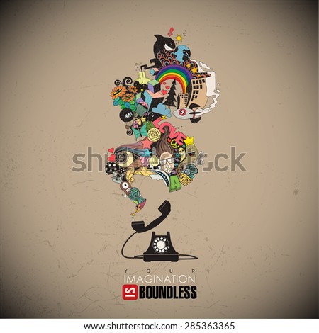 Abstract vector illustration with telephone  and magic smoke.