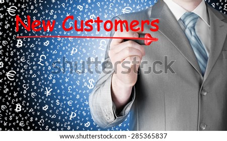 businessman writing new customers
