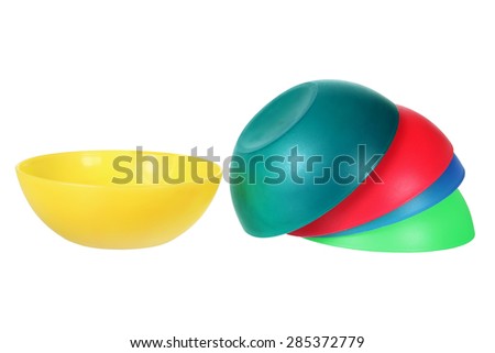 Plastic Bowls on White Background