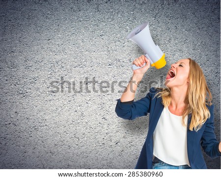 Woman shouting over textured background