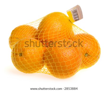 A plastic mesh bag with oranges. Royalty-Free Stock Photo #2853884