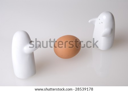 picture with salt shaker, pepper shaker and egg