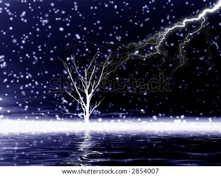 Lonely tree and lightning