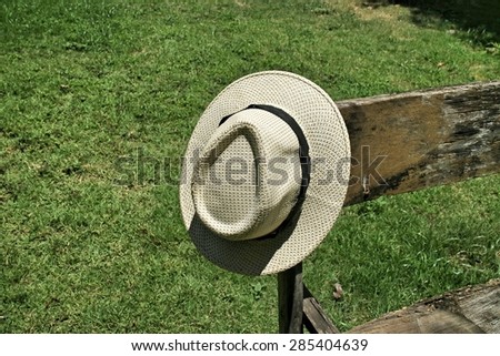 White hat woven on old wood