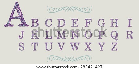 letters of alphabet with serifs filled with curly pattern 3