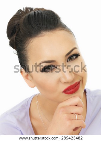 Portrait Of A Very Thoughtful Beautiful Hispanic Young Woman Considering Some Issues or Situation Against White