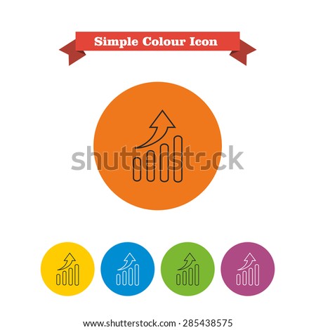 Set of vector icons with growing graph chart, with text on red ribbon
