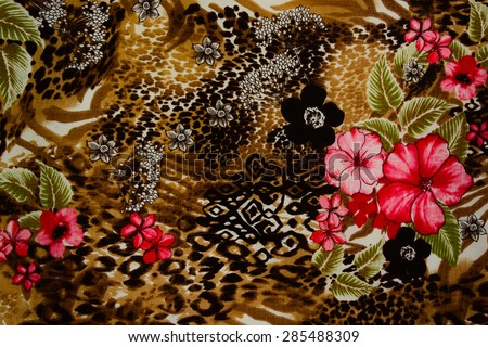texture of print fabric striped leopard and flower for background