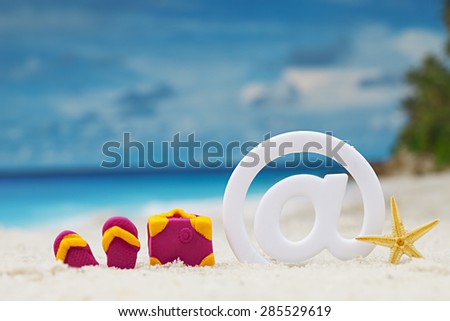 sign at on the beach. Travel concept 