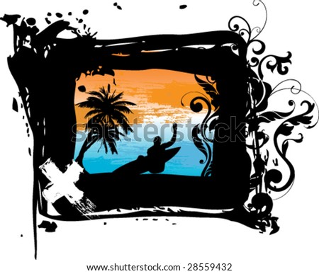 surfer with grungy flower frame