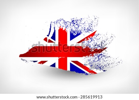 Brush painted flag of the United Kingdom. Hand drawn style illustration with a grunge effect.