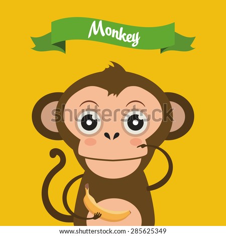 monkey with banana on a yellow background