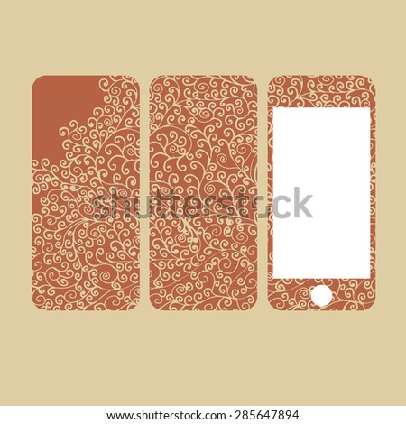 Mobile phone cover back and screen, pattern.  Vector illustration, template for phone case. Editable element under clipping mask.