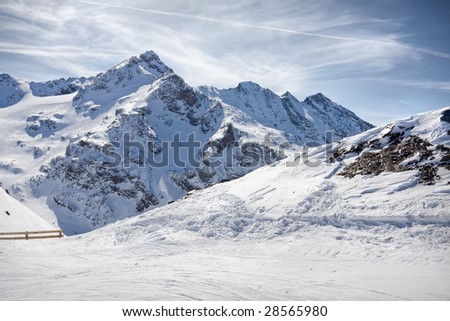 Winter Alps landscape from ski resort Val Thorens. 3 valleys