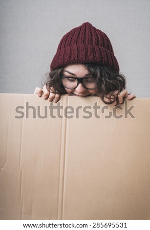 woman portrait with blank  board