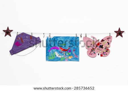 Kids Art Hanging on Clothesline