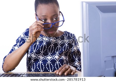 African business woman working with computer