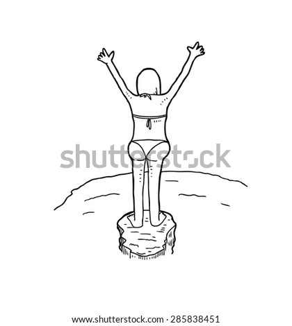 woman jump into the beach