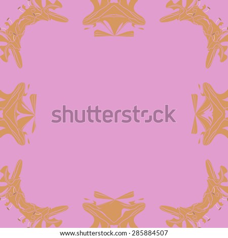 Circular  seamless pattern of stylized flower,stamens, stripes, spots,hole, copy space. Hand drawn.