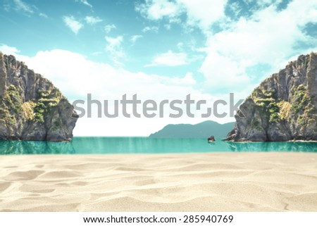 tropical landscape of ocean and shore with yellow sand of summer 