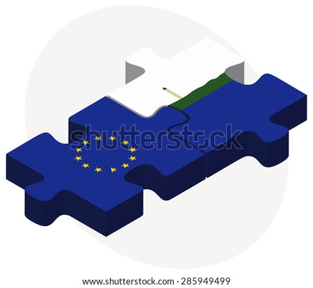 European Union and Navassa Island Flags in puzzle isolated on white background 